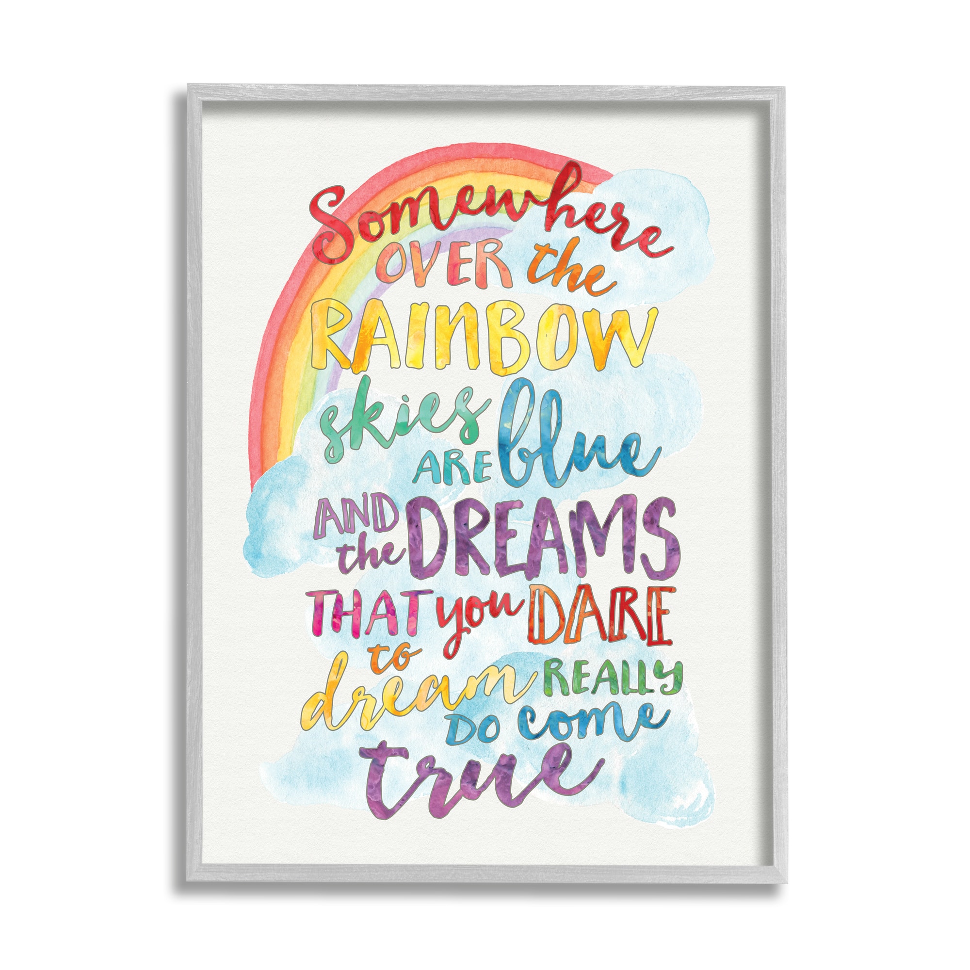 Stupell Industries Somewhere Over the Rainbow With Rainbow in Gray Frame Wall Art